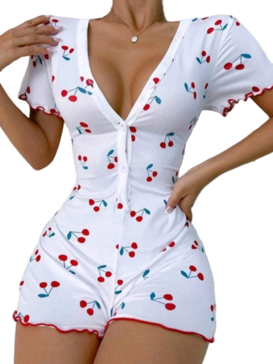 Short Sleeve Cherry Romper