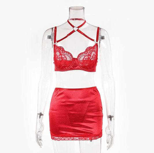 Lacey Love Heart 3pc Lingerie Set