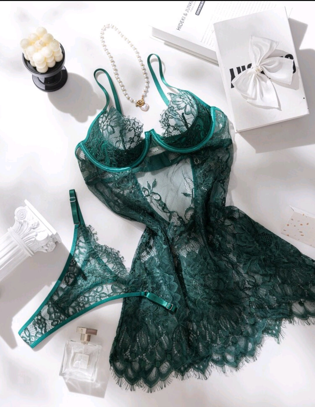Emerald Green Babydoll + Thong