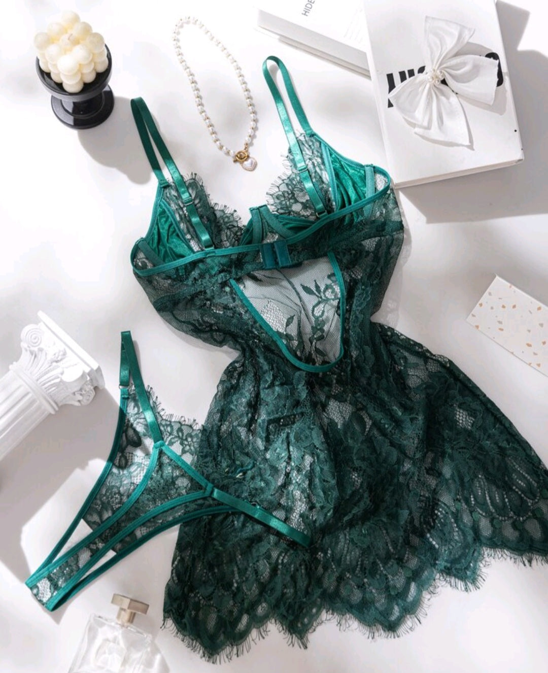 Emerald Green Babydoll + Thong
