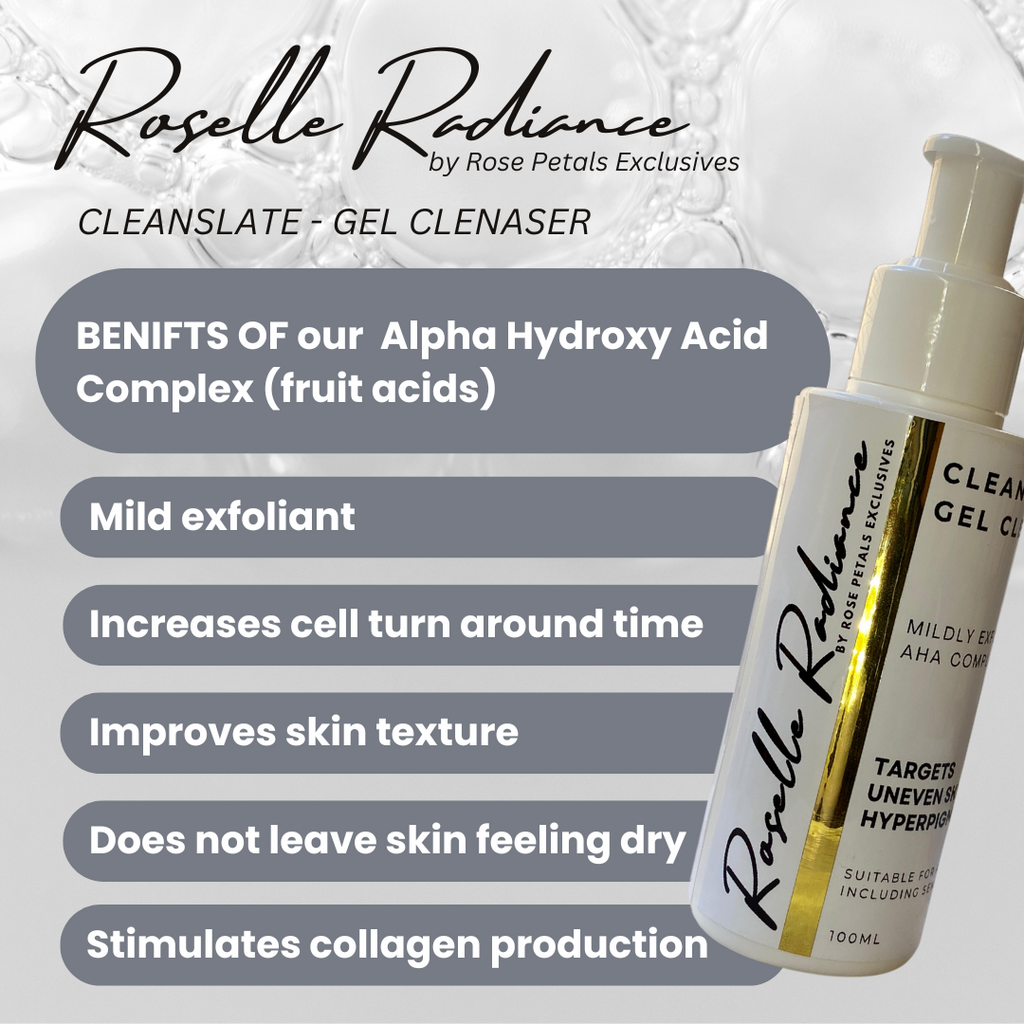 Roselle Radiance  Cleanslate Gel Cleanser Mildly Exfoliating AHA Complex