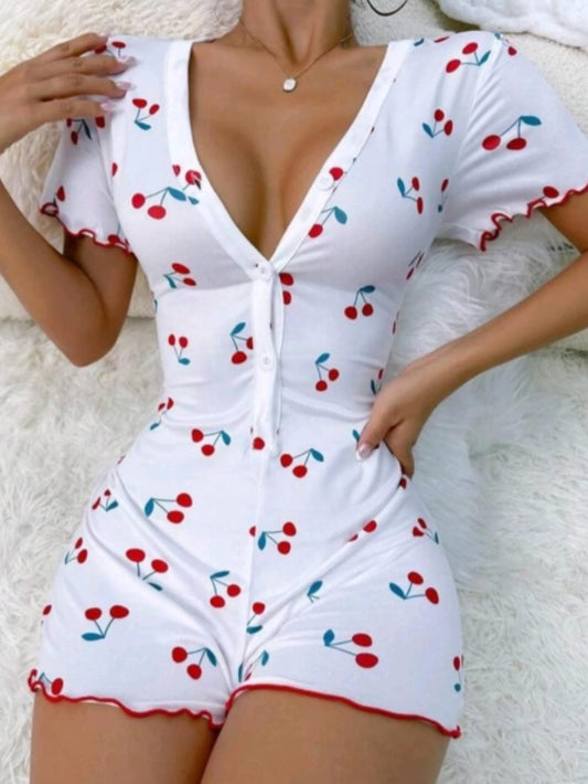 Short Sleeve Cherry Romper