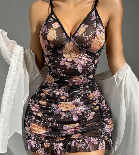 Sheer Rutched Floral Slips