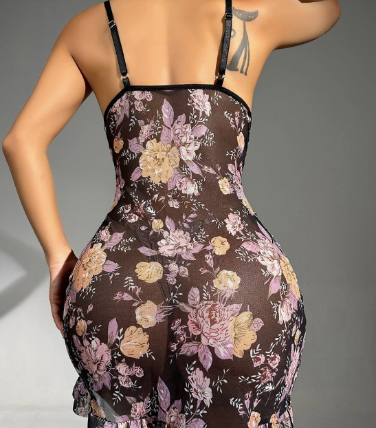 Sheer Rutched Floral Slips