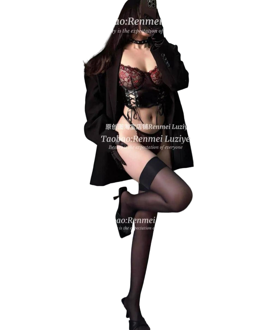 2pc pu leather and lace Lingerie set