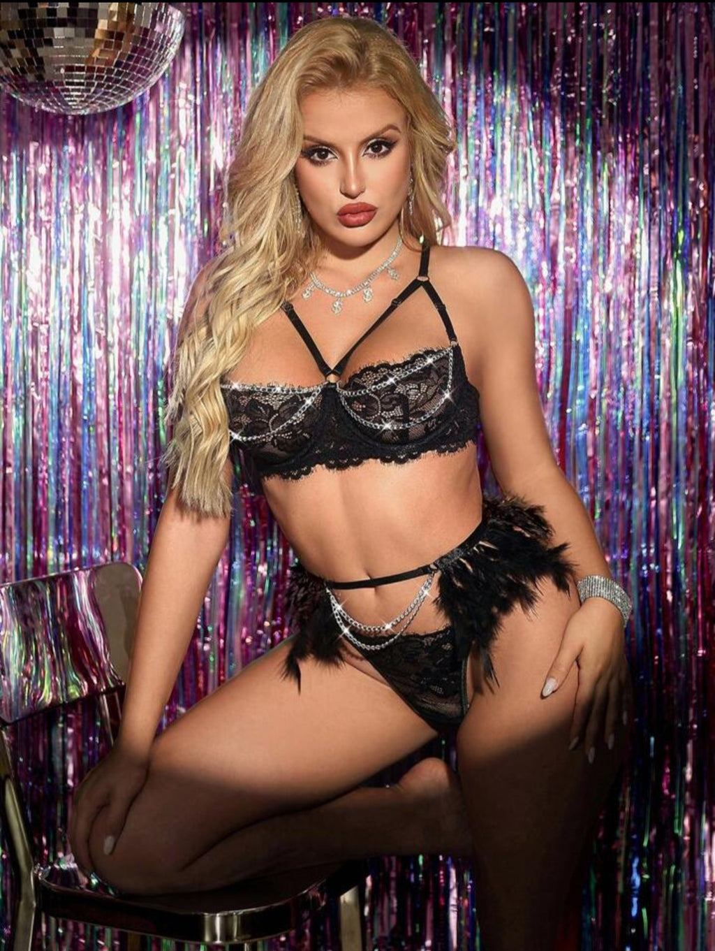 Lace and Feathers Lingerie Set