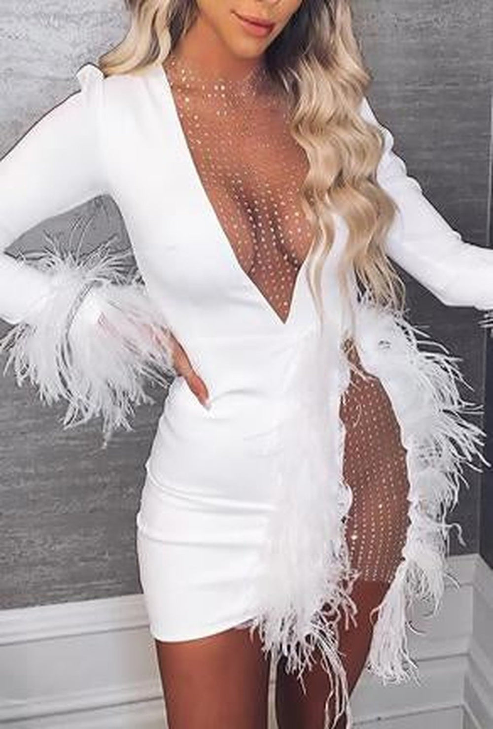 Feather and sequin dress