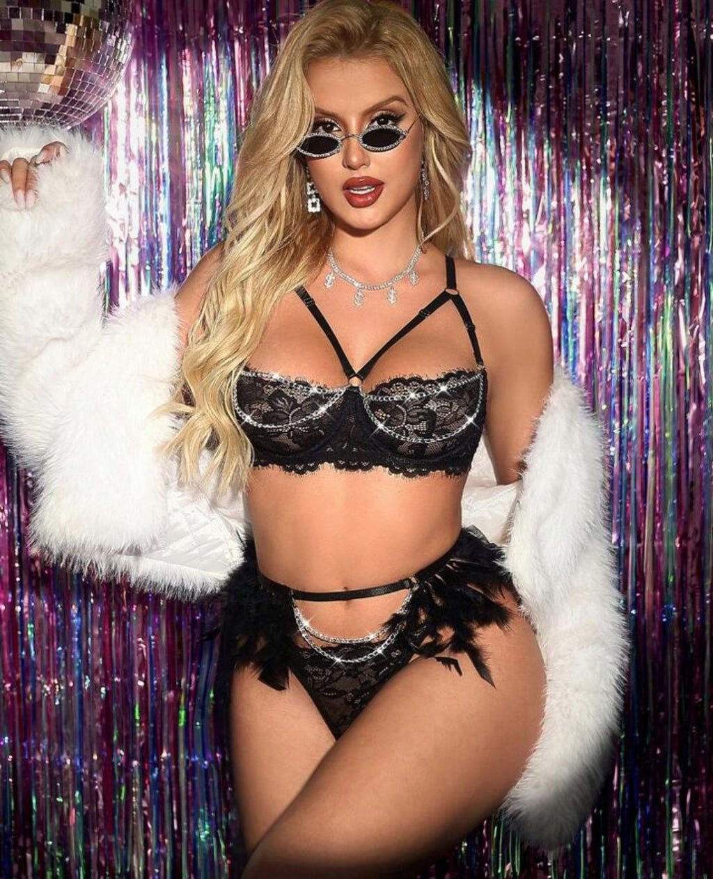 Lace and Feathers Lingerie Set