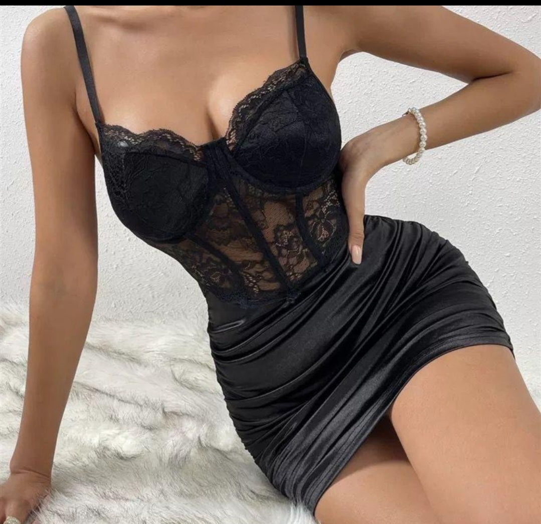 Satin and lace bodycon dress