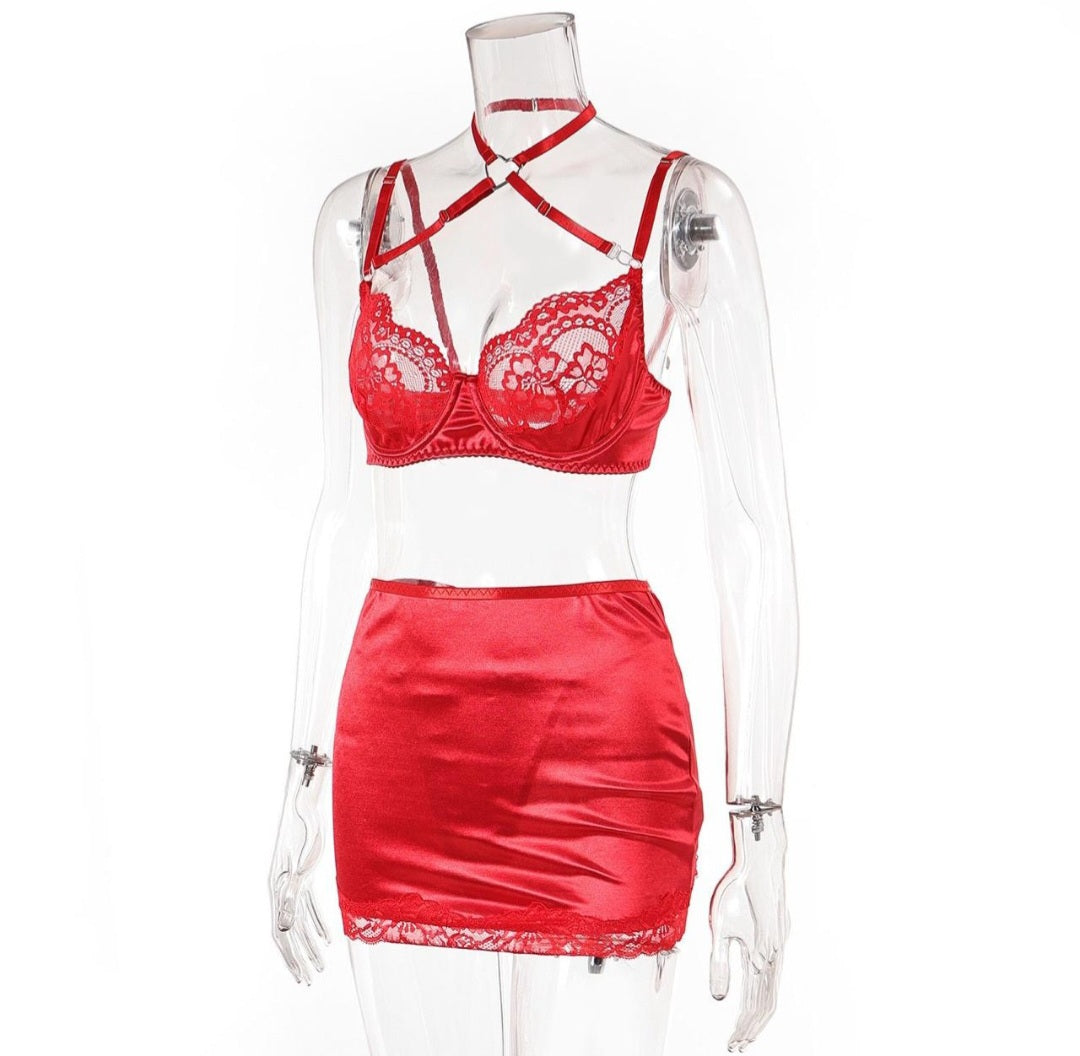 Lacey Love Heart 3pc Lingerie Set