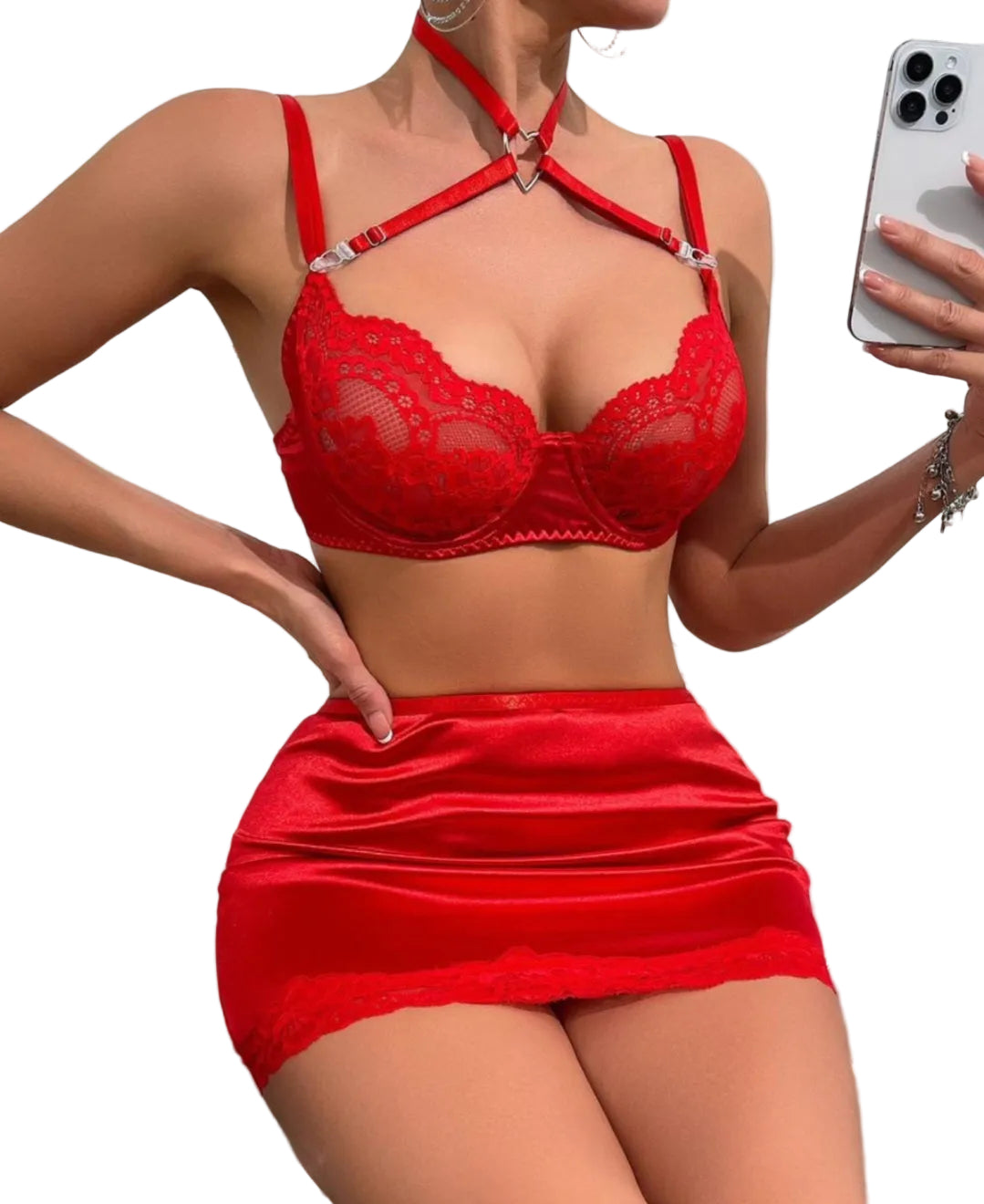 Lacey Love Heart 3pc Lingerie Set