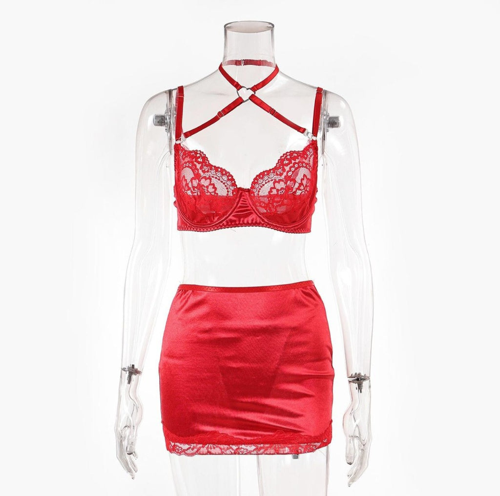 Lacey Love Heart 3pc Lingerie Set