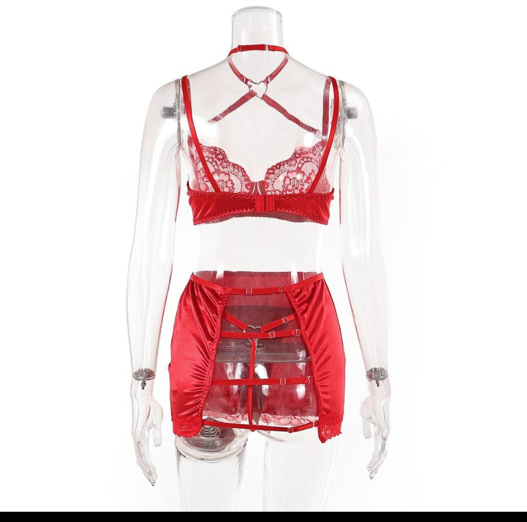 Lacey Love Heart 3pc Lingerie Set