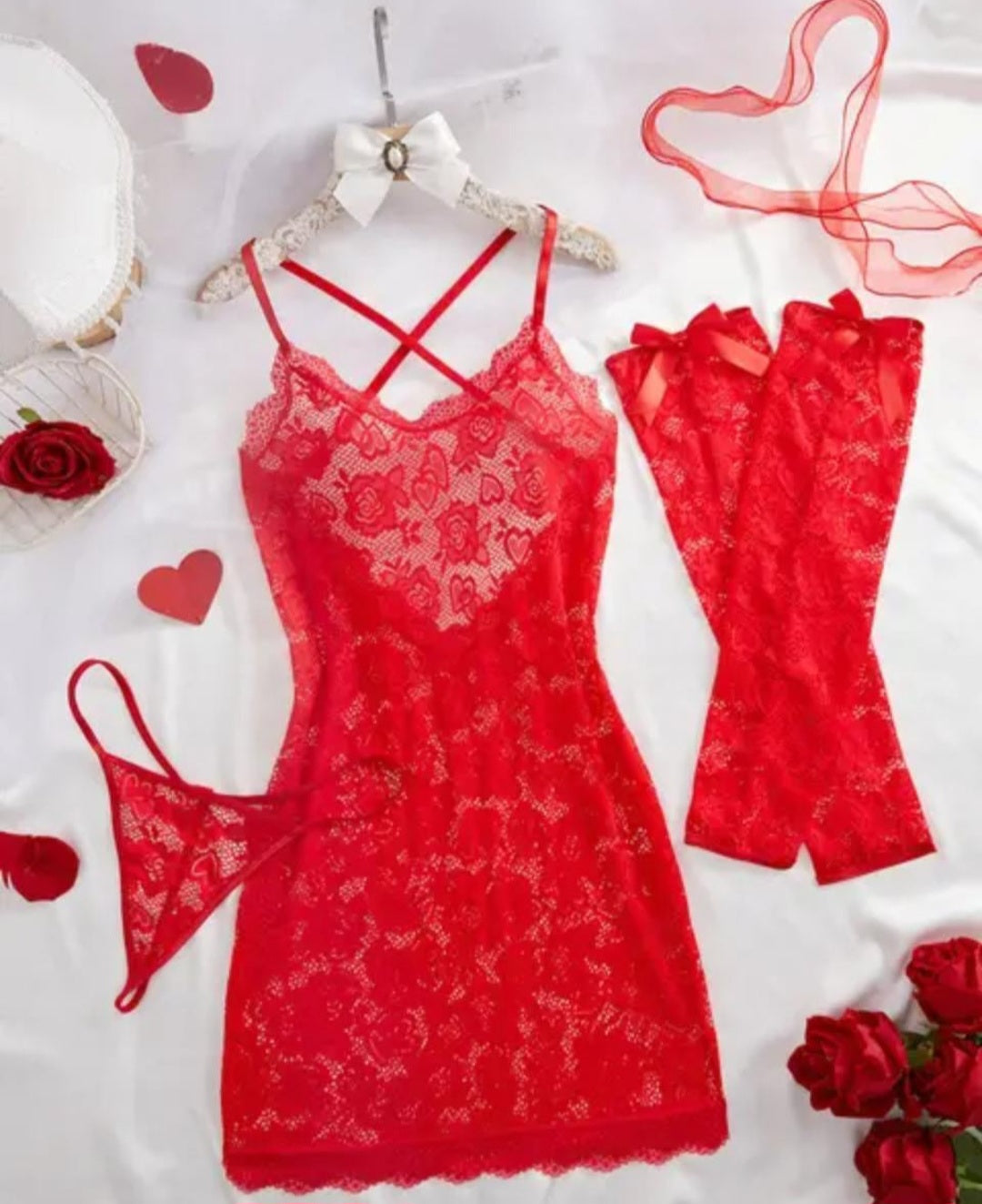 Lacey Babydoll + thong and arm warmers