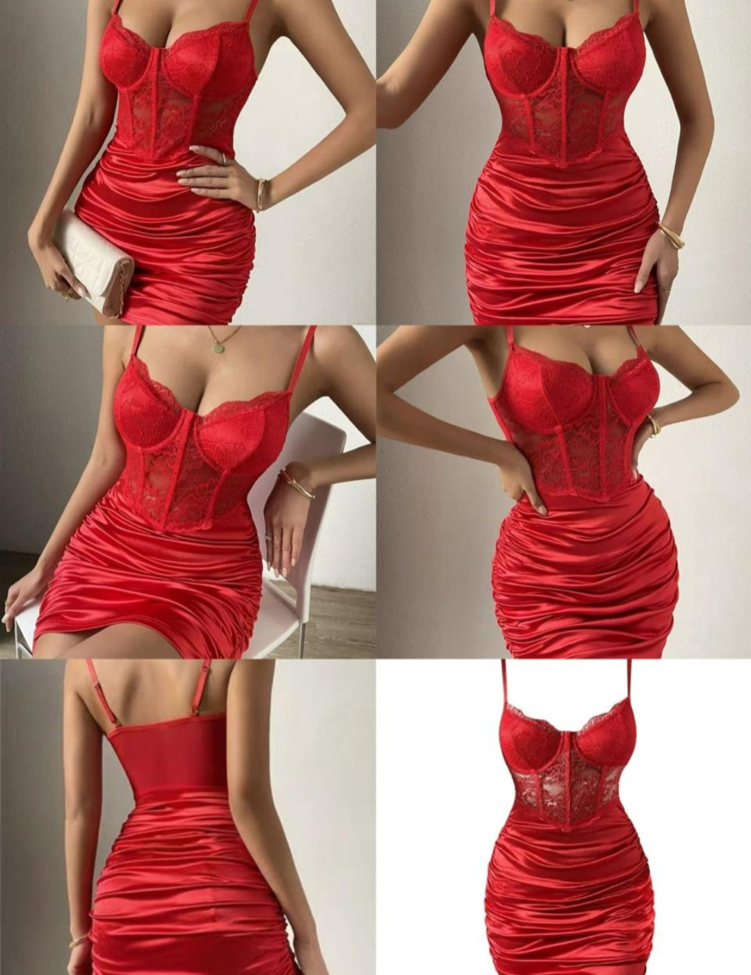 Satin and lace bodycon dress