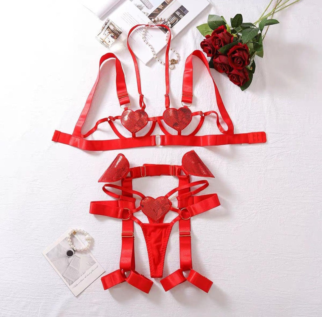 Love Hearts Valentines Lingerie Set